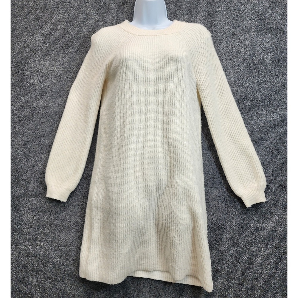 Ann Taylor Womens Ivory Ribbed Knit Wool Blend Quiet Luxury Sweater Dress Fit XS